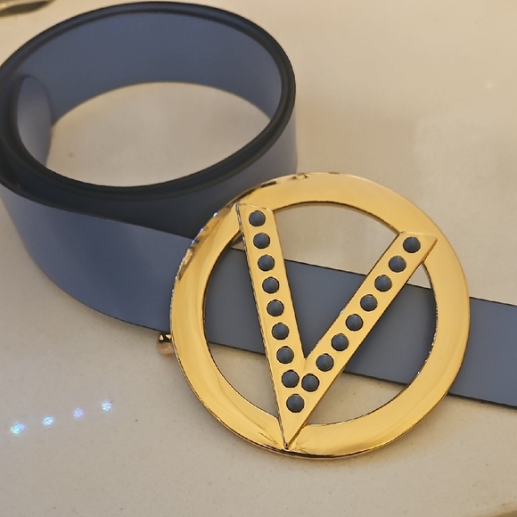 Valentino By Mario Valentino Blue Belt with Gold Buckle - Picture 5 of 5